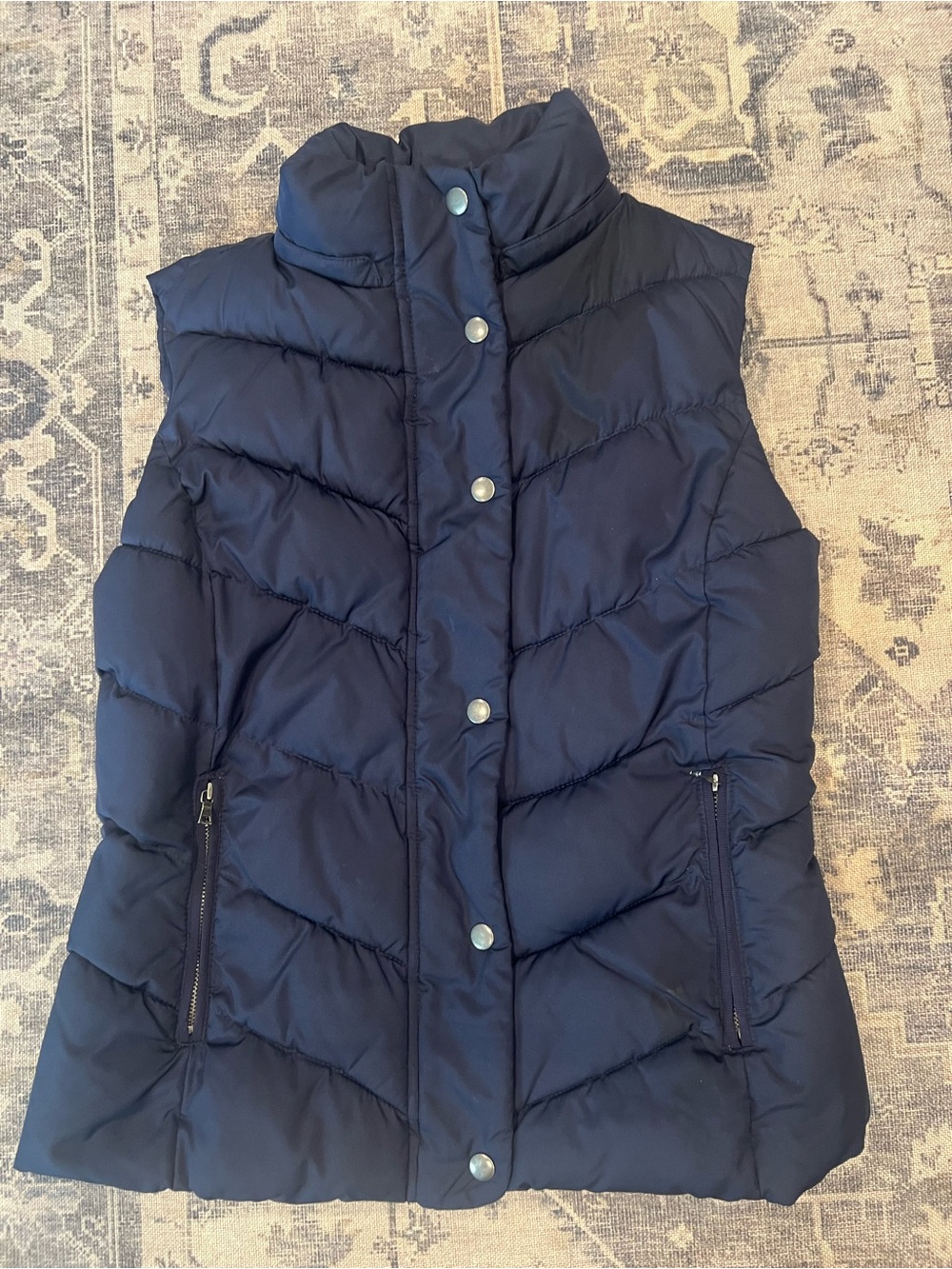 GAP Women's Navy Quilted Puffer Vest with Stand Collar